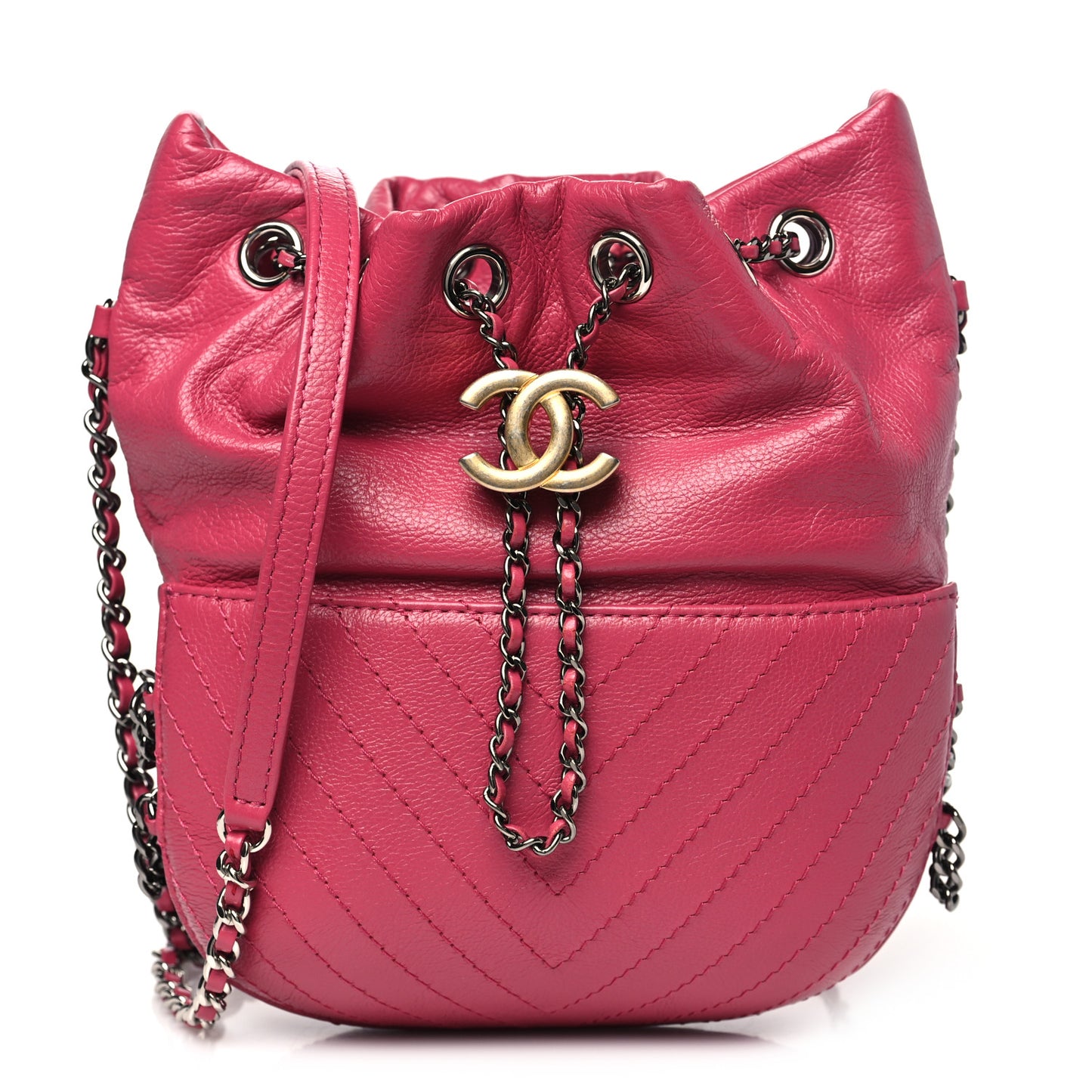 Aged Chevron Quilted Small Gabrielle Bucket Pink