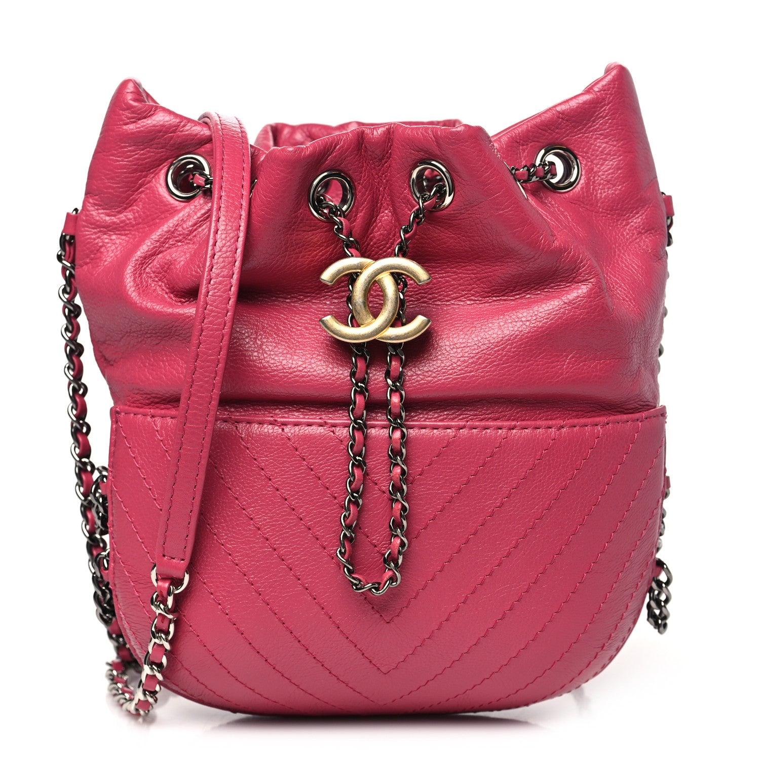 Chanel Aged Chevron Quilted Small Gabrielle Bucket Pink 1 of 10