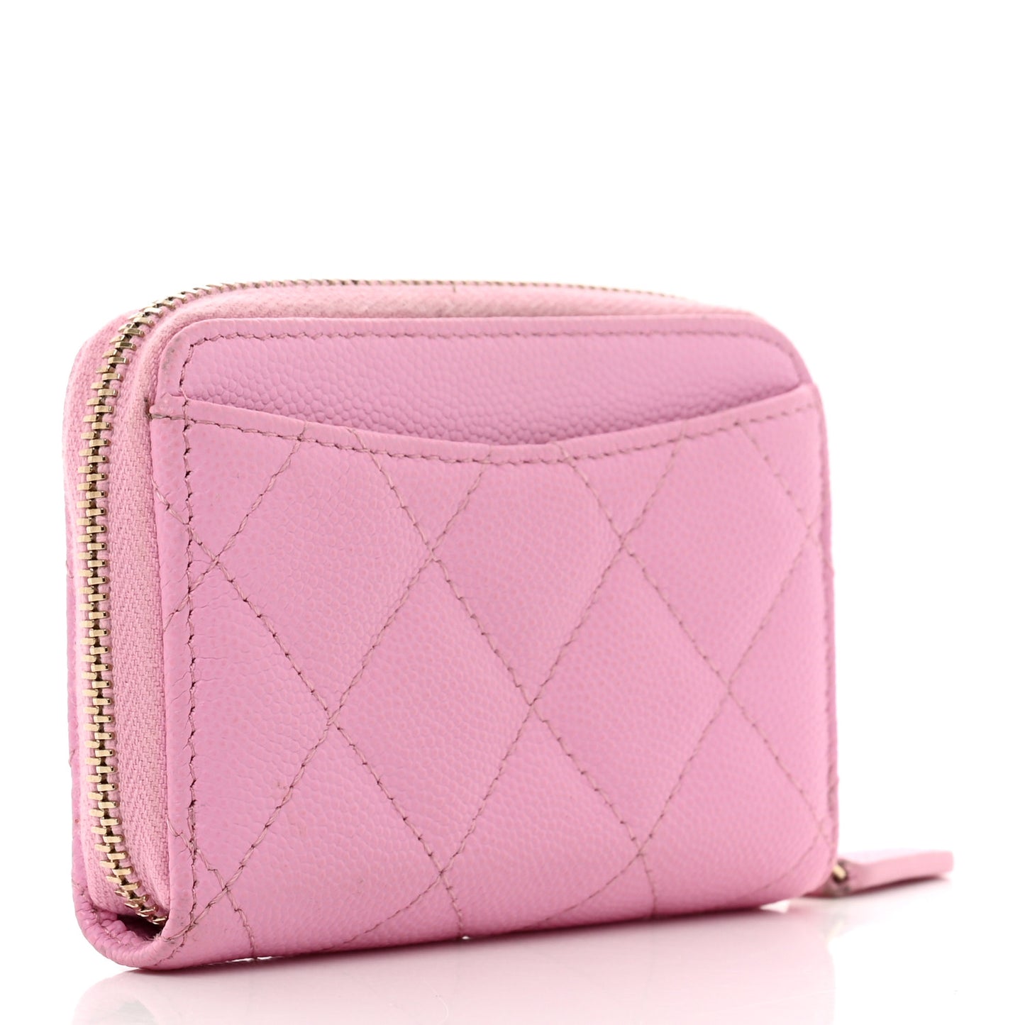Caviar Quilted Zip Coin Purse Pink