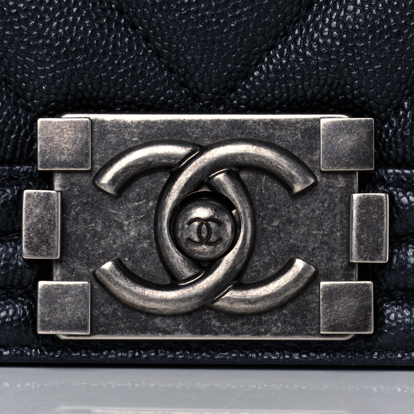 Caviar Chevron Quilted New Medium Boy Flap Dark Navy Blue