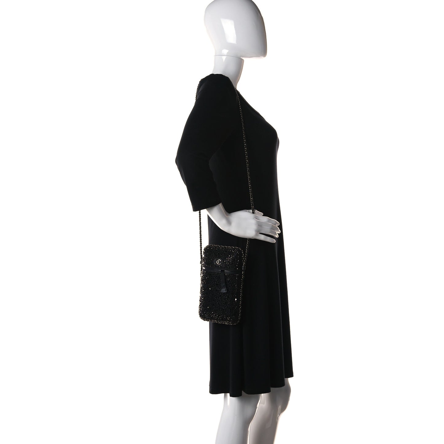 Satin Crystal Chain Around Phone Holder Black