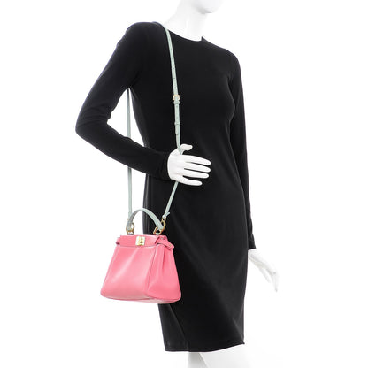 Fendi Nappa Colorblock Mini Peekaboo Iconic Satchel Rosa Fluo Oxigen Slate 3 of 9