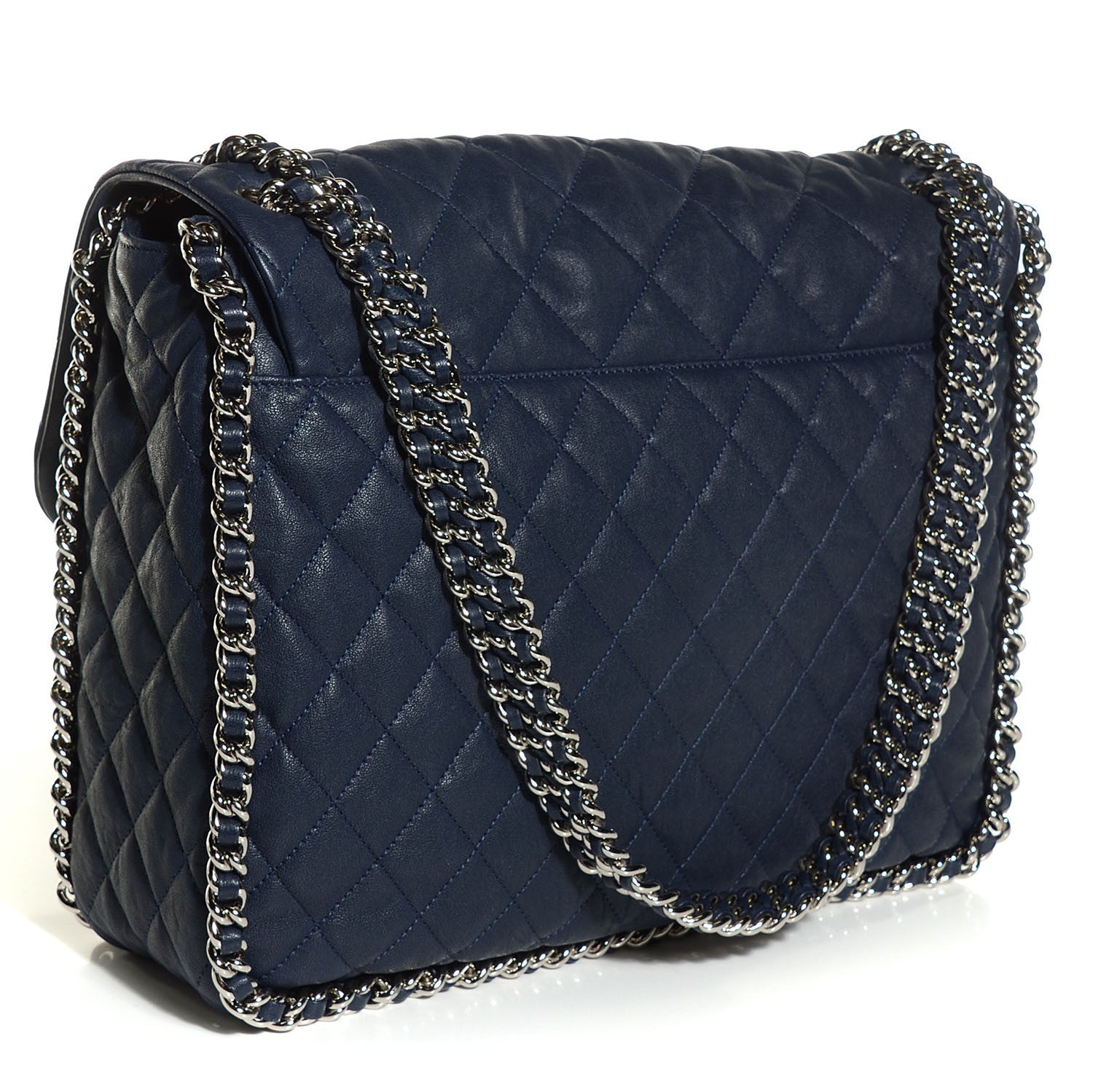 Chanel Washed Lambskin Quilted Chain Around Maxi Flap Dark Navy Blue 3 of 8