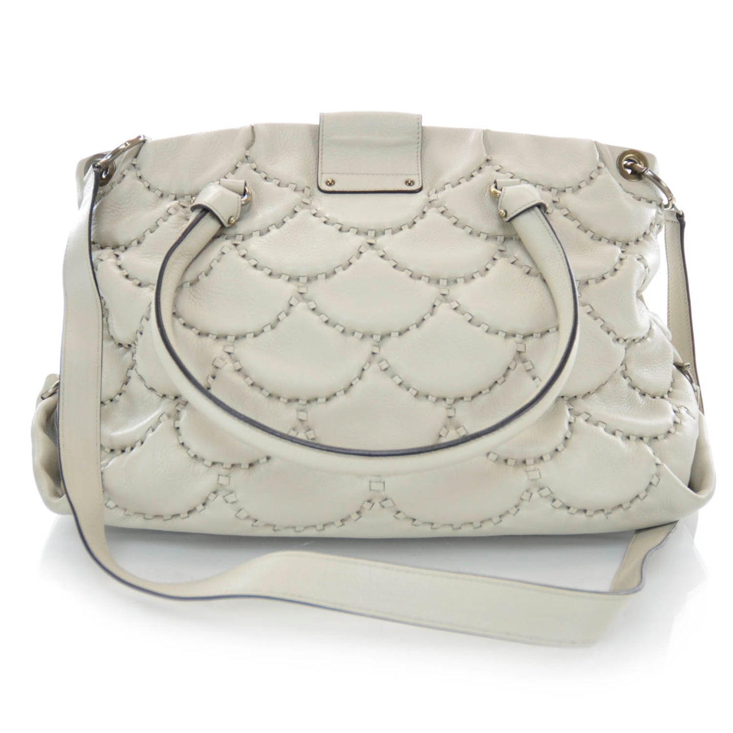 SALVATOREFERRAGAMOLeatherStitchedSatchelIvory