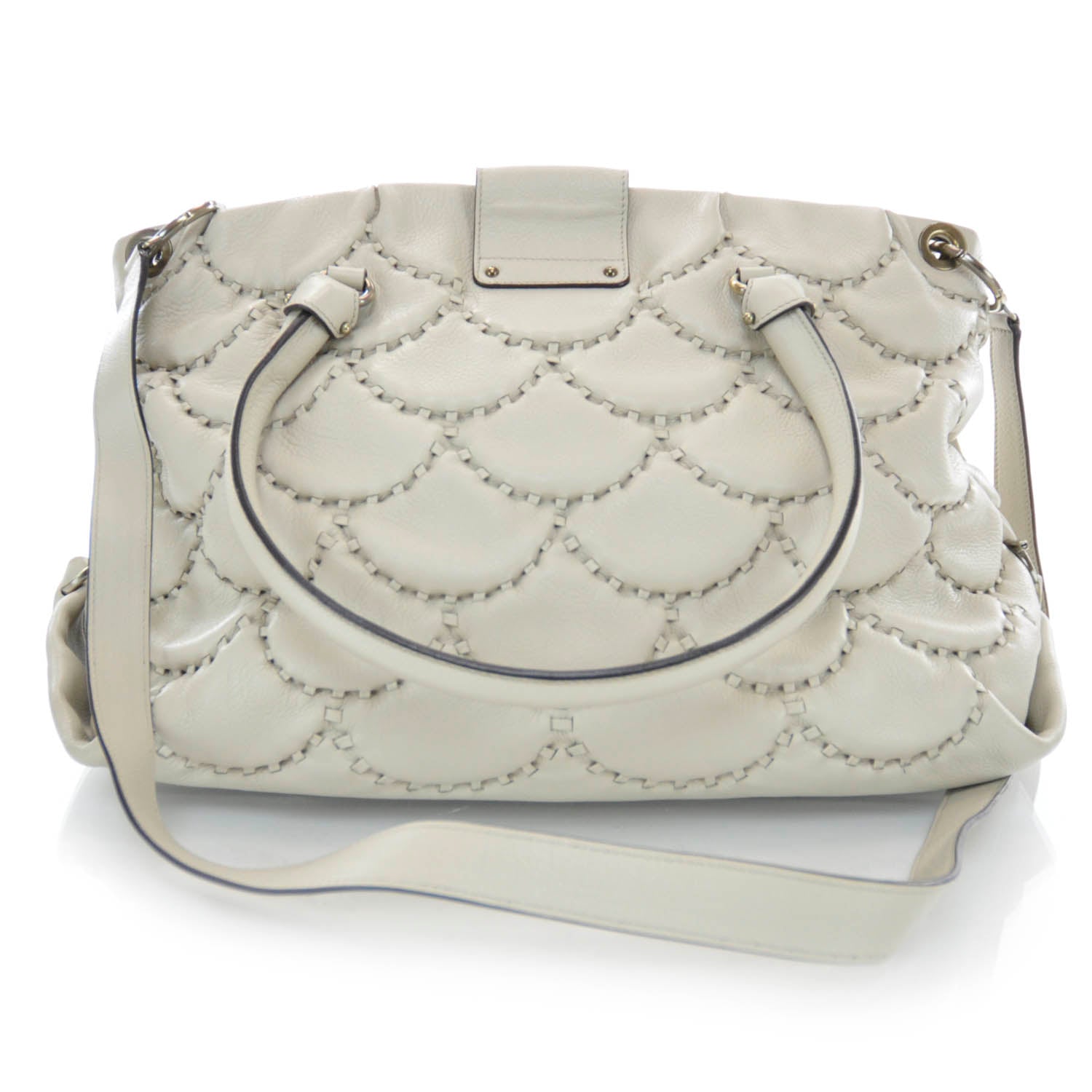 FASHIONPHILE SALVATOREFERRAGAMOLeatherStitchedSatchelIvory 3 of 9