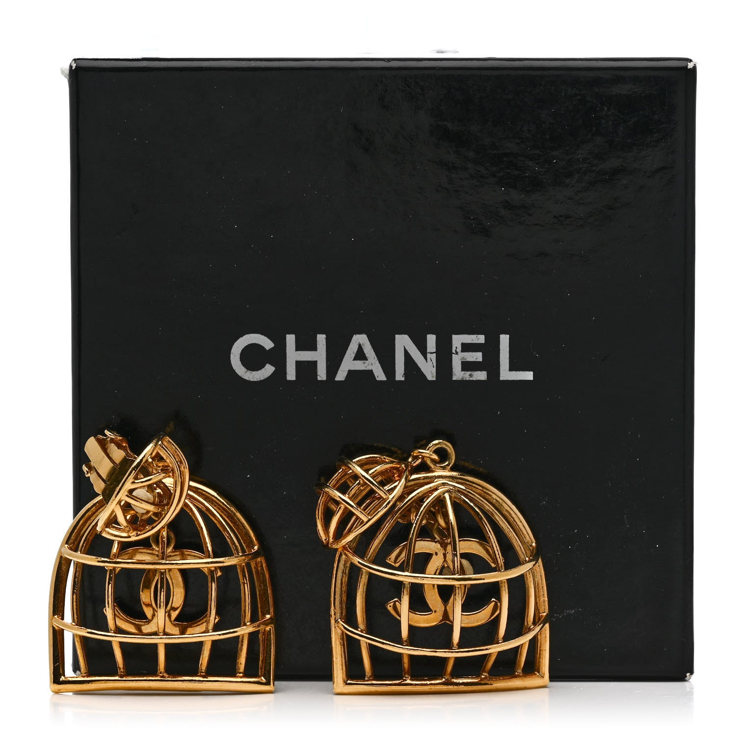 Chanel CC Bird Cage Drop Clip On Earrings Gold 7 of 7