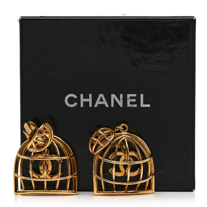 Chanel CC Bird Cage Drop Clip On Earrings Gold 7 of 7