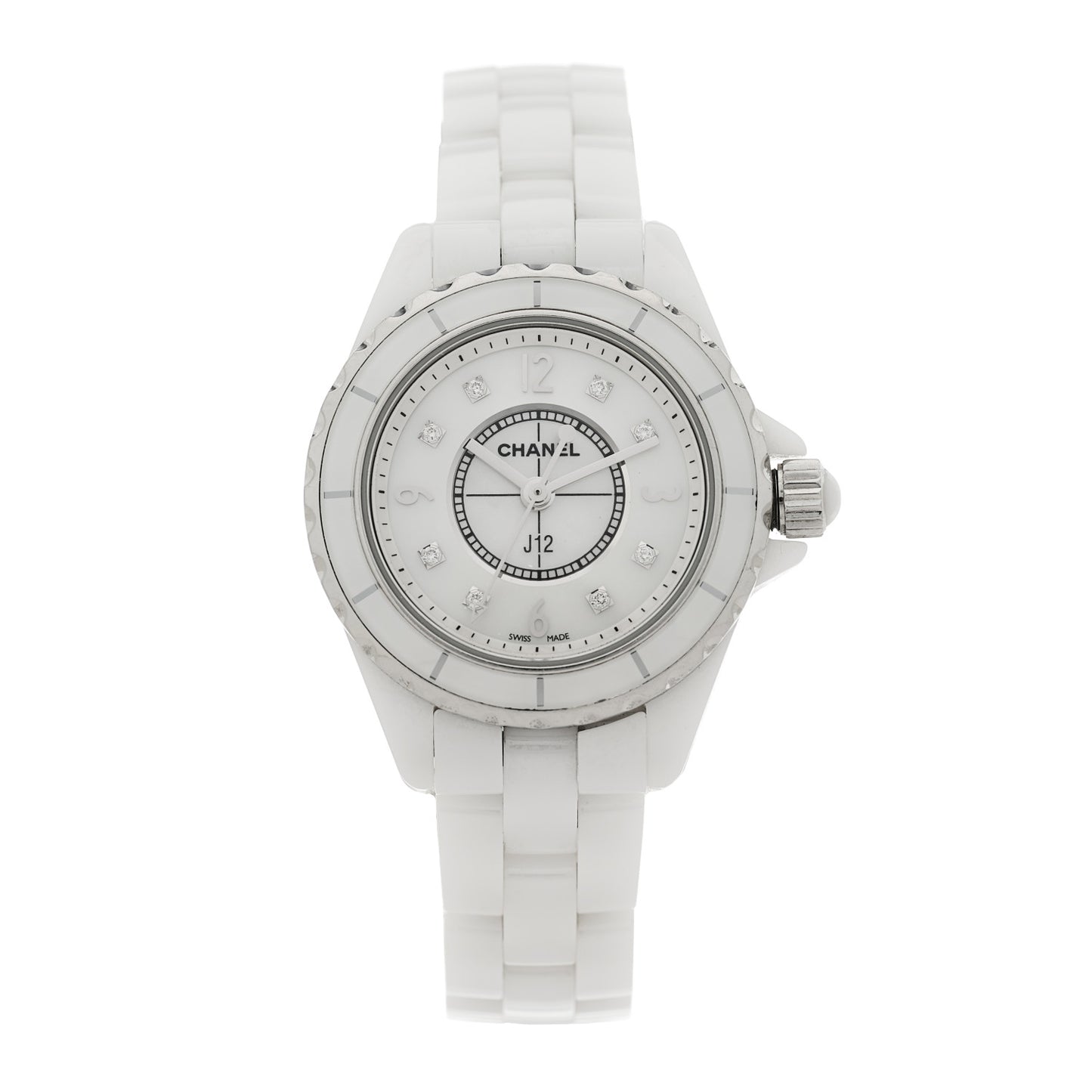 Stainless Steel Ceramic Diamond Mother of Pearl 33mm J12 Quartz Watch White