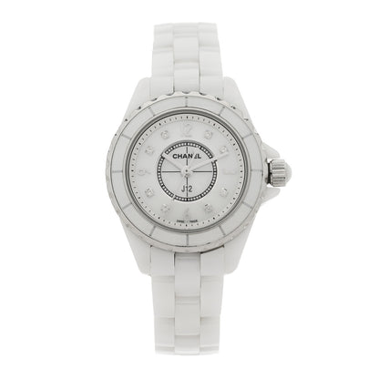 Chanel Stainless Steel Ceramic Diamond Mother of Pearl 33mm J12 Quartz Watch White 1 of 4