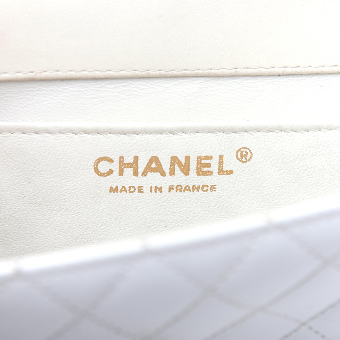 Glazed Calfskin Stitched Mini Square Flap White