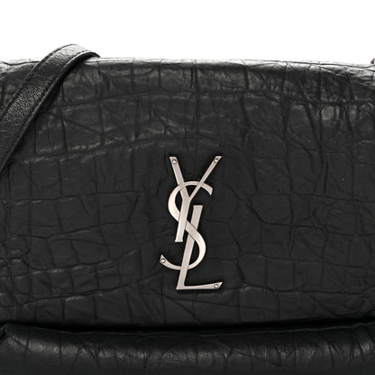 Saint Laurent Calfskin Crocodile Embossed Medium West Hollywood Monogram Fold-Over Black 8 of 13