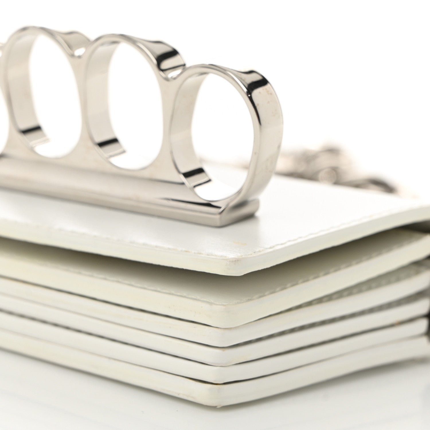 Alexander McQueen Smooth Calfskin Micro The Four Ring Knuckle Chain Shoulder Bag White 9 of 10