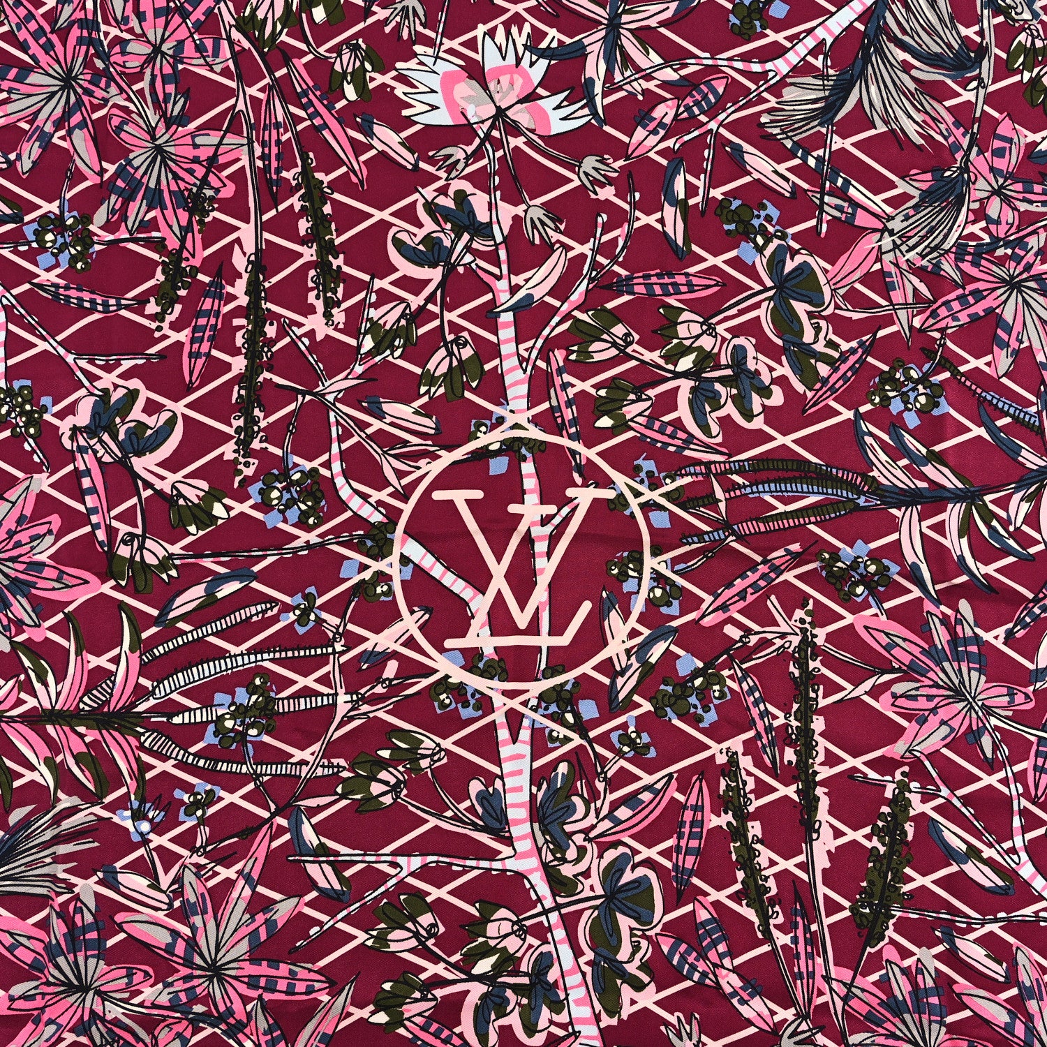 Louis Vuitton Silk Floral Print Square Scarf Purple Pink Black 2 of 3