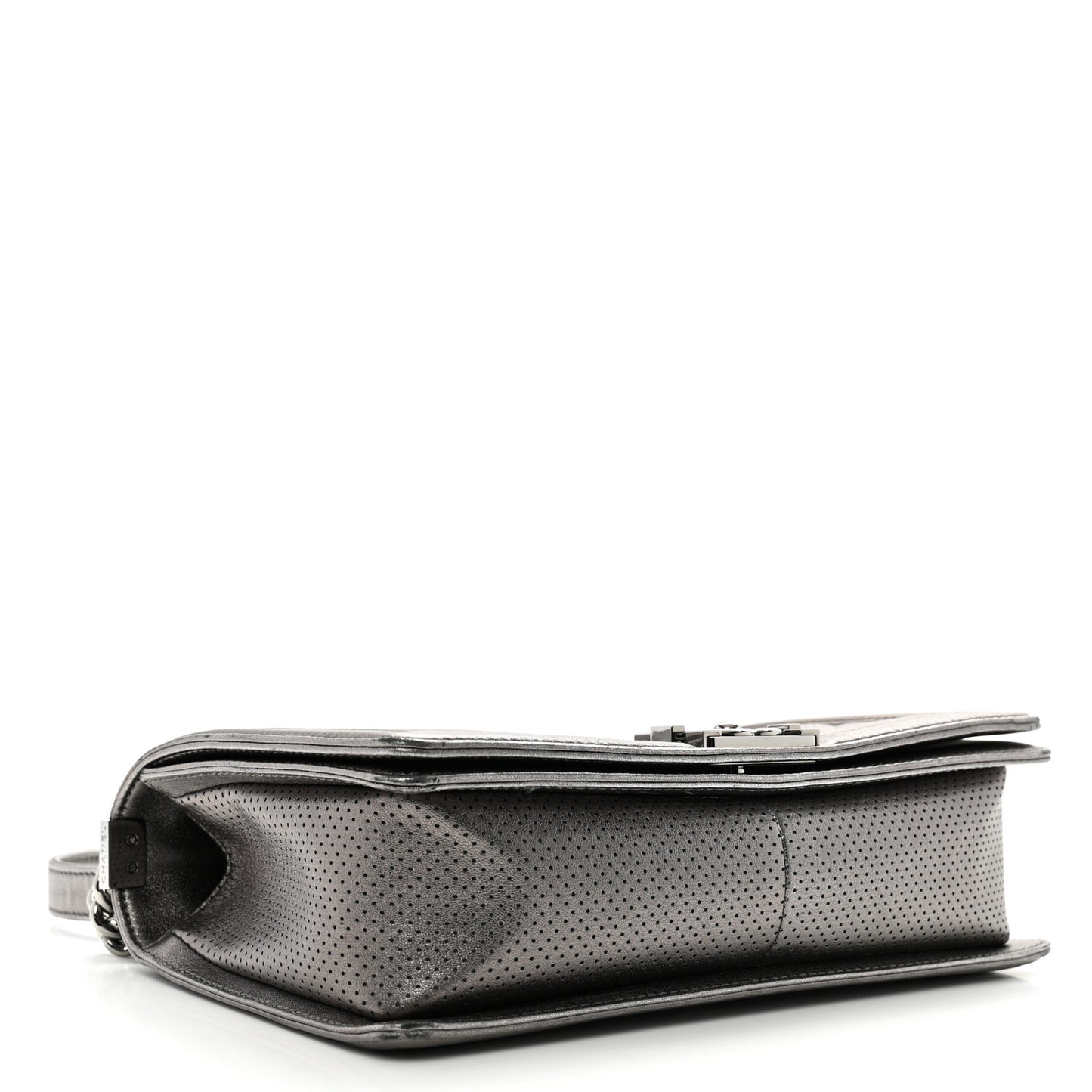 Metallic Lambskin Perforated New Medium Boy Flap Dark Silver