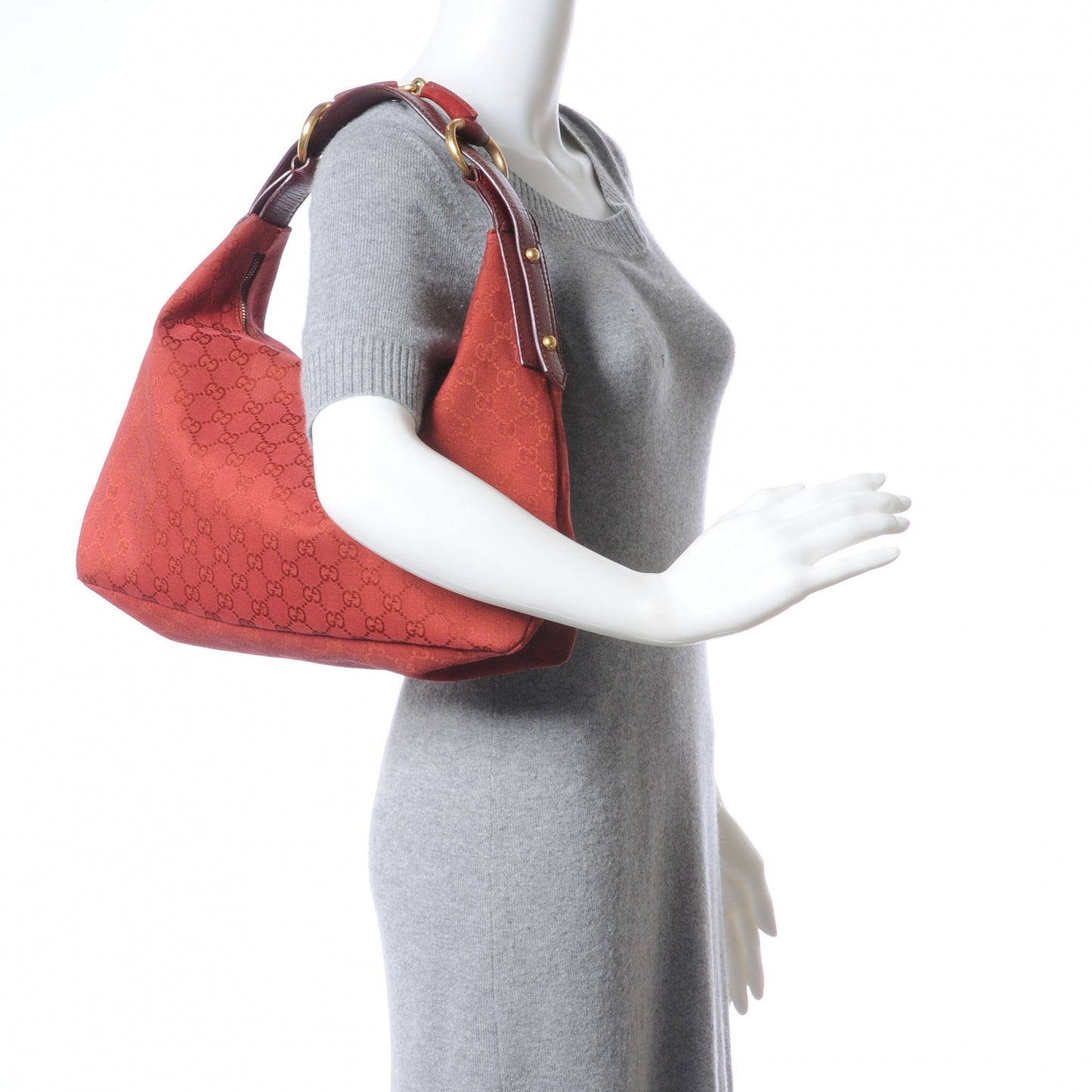 Monogram Medium Horsebit Chain Hobo Red