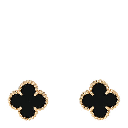 Van Cleef & Arpels 18K Yellow Gold Black Onyx Sweet Alhambra Earrings 1 of 5