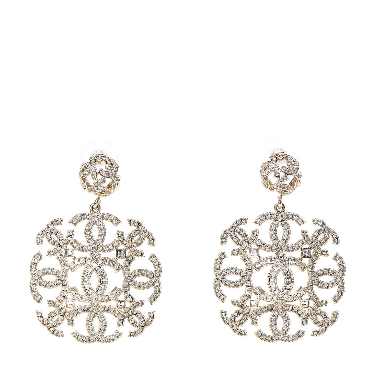 Chanel Crystal Strass CC Earrings Gold 1 of 4