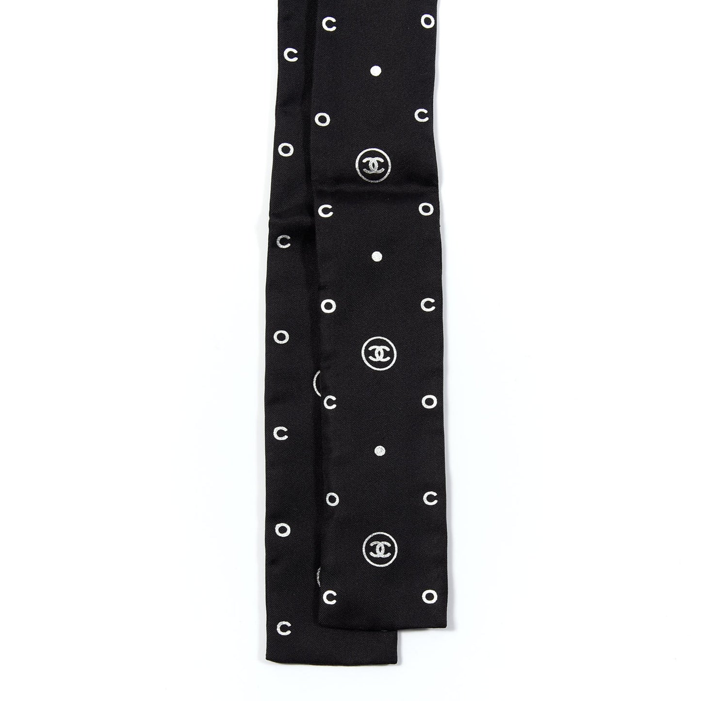 Silk CC Polka Dot Slim Bandeau Scarf Black Silver