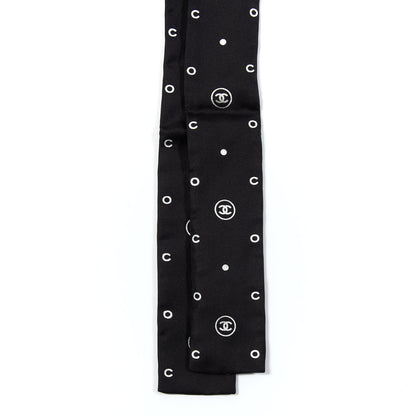 Chanel Silk CC Polka Dot Slim Bandeau Scarf Black Silver 2 of 3