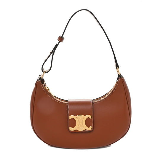 Smooth Calfskin Medium Strap Ava Triomphe Shoulder Bag Tan