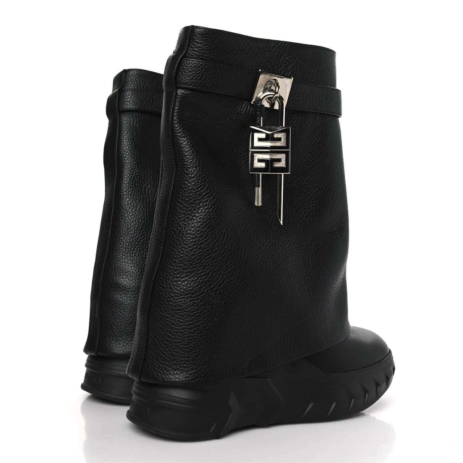 Givenchy Grained Calfskin Shark Lock Biker Ankle Boots 36 Black 4 of 8