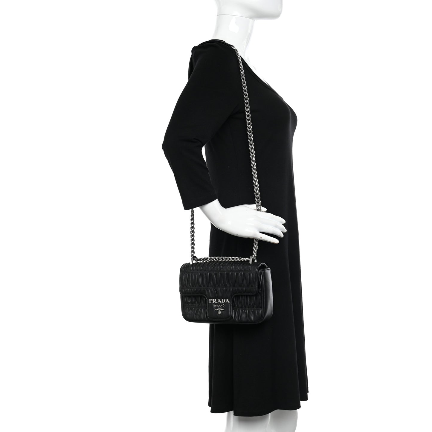 Nappa Gaufre Small Chain Flap Shoulder Bag Black