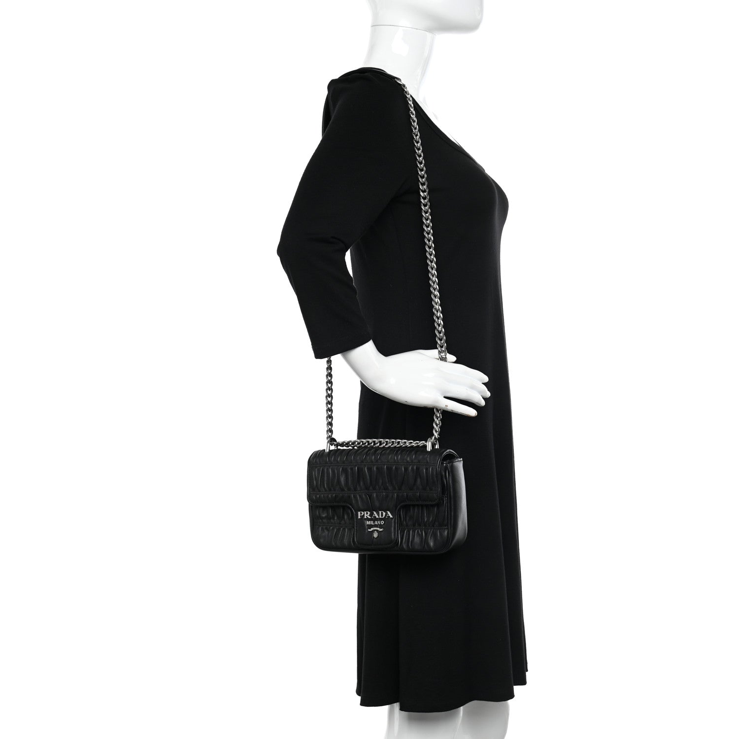 Prada Nappa Gaufre Small Chain Flap Shoulder Bag Black 2 of 9