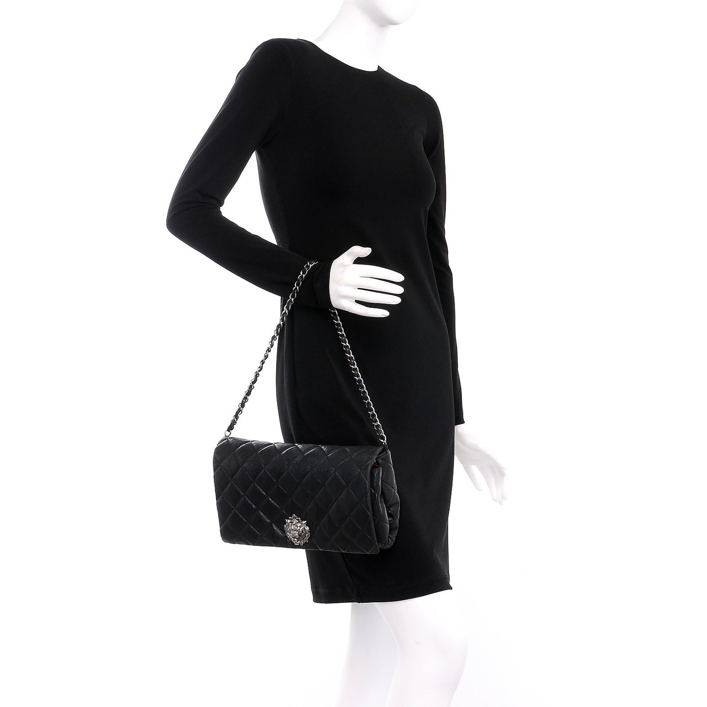Lambskin Quilted Medium Leo Lion Flap Clutch Black