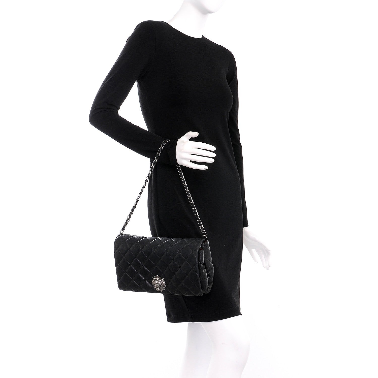Chanel Lambskin Quilted Medium Leo Lion Flap Clutch Black 2 of 10
