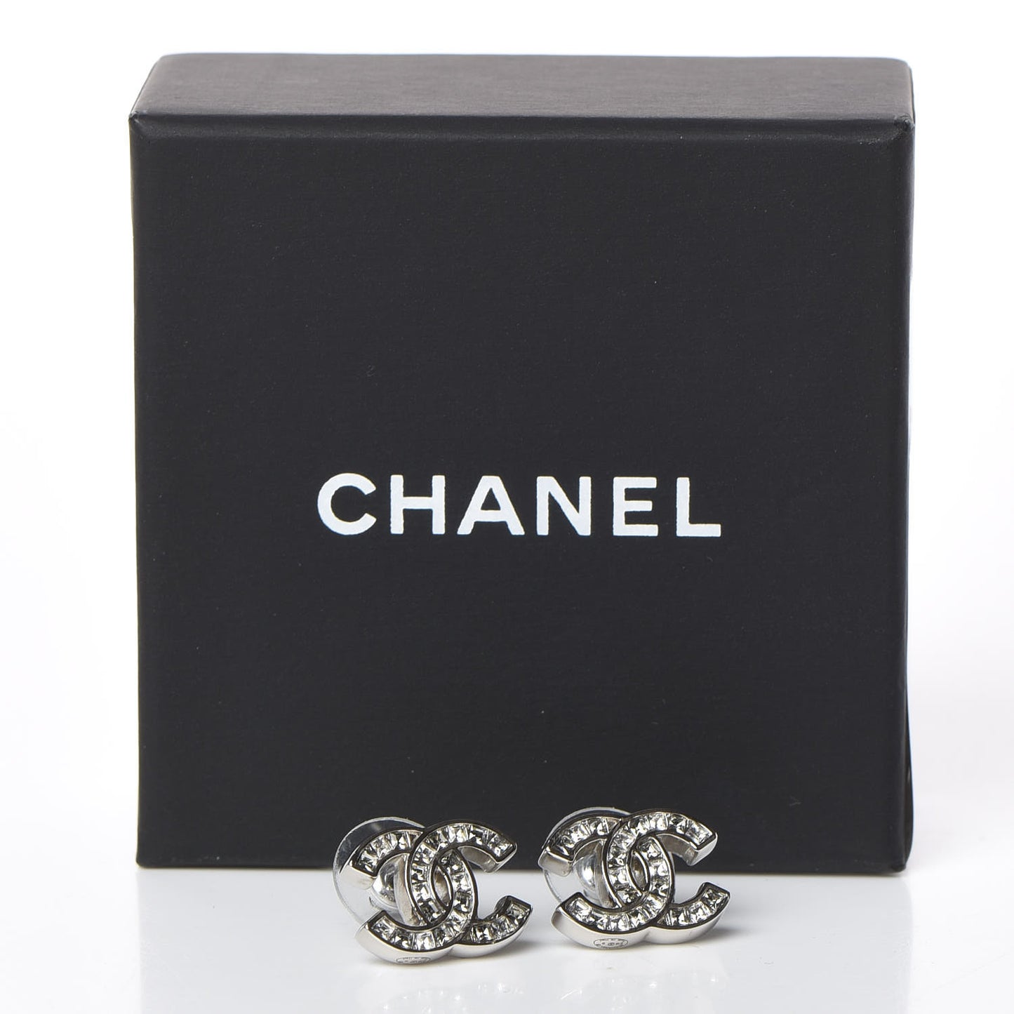 Baguette Crystal CC Earrings Silver
