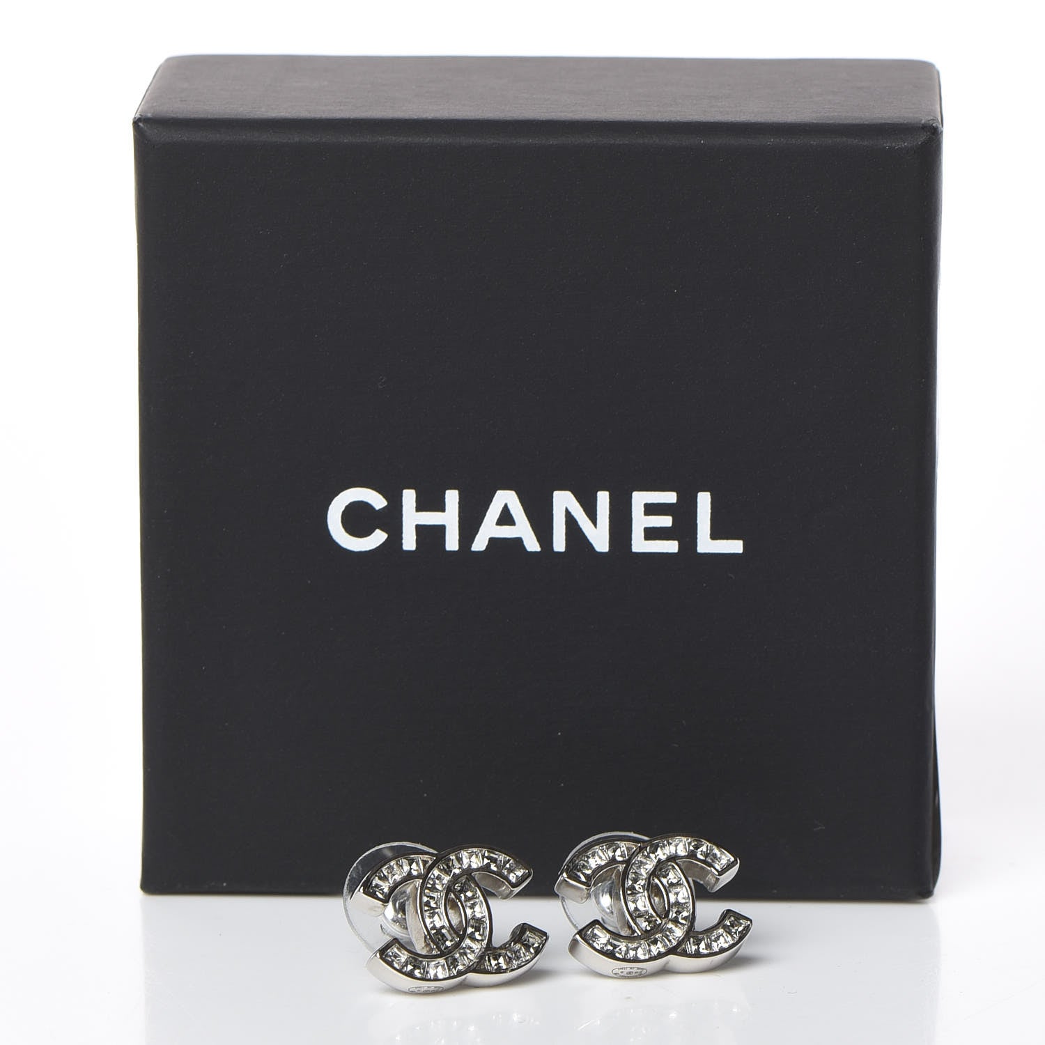 Chanel Baguette Crystal CC Earrings Silver 6 of 6