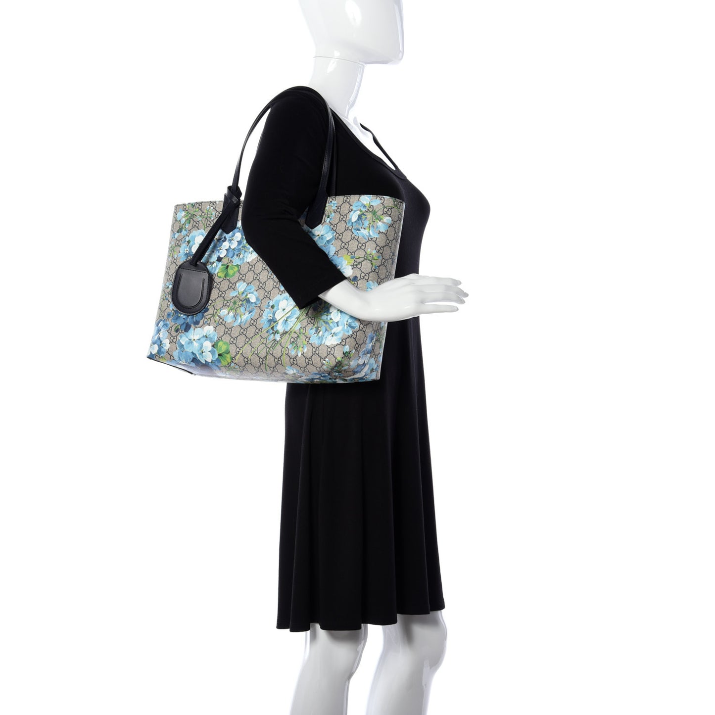 GG Supreme Monogram Blooms Medium Reversible Tote Beige Blue Navy