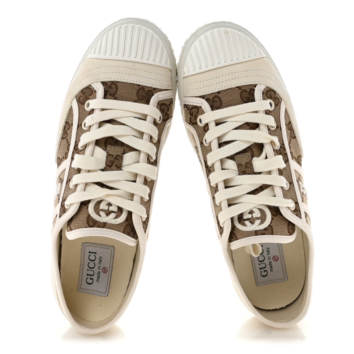 Gucci GG Monogram Suede Womens Low Top Sneakers 37 Beige Ebony Mystic White 2 of 10