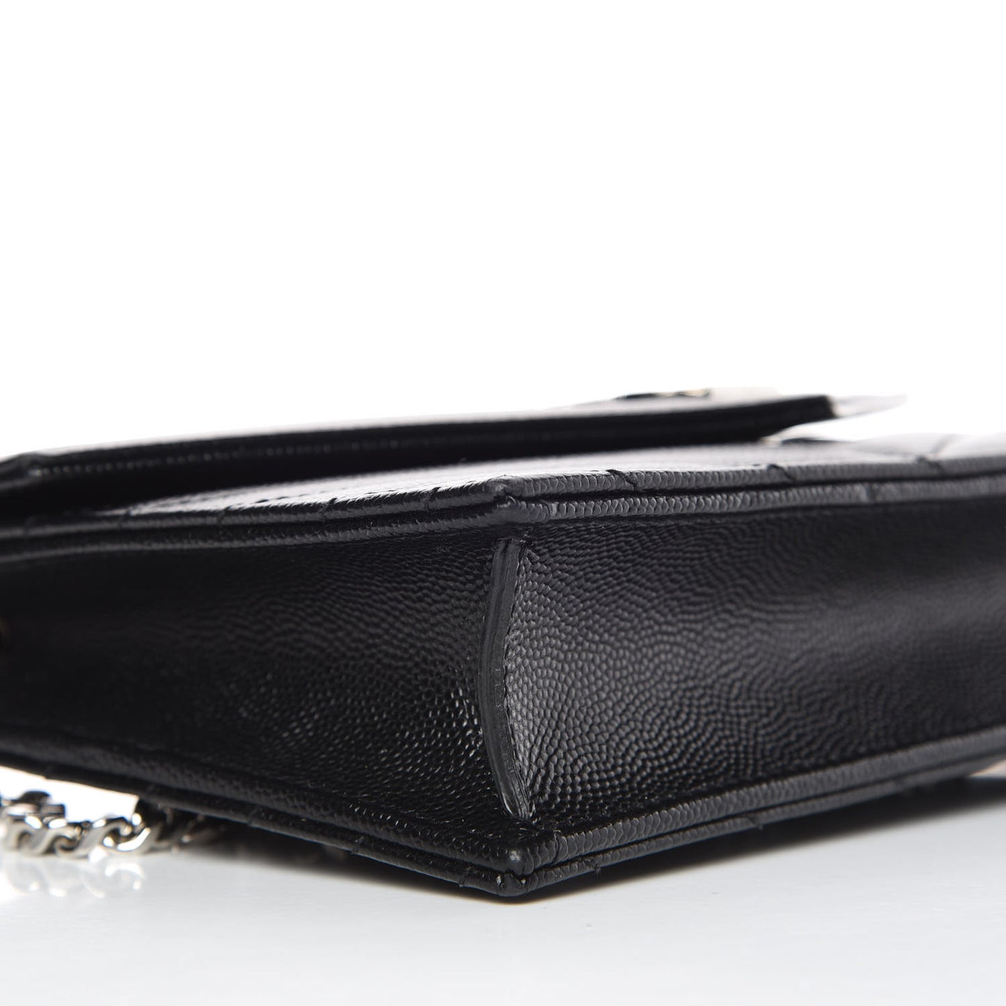 Grain De Poudre Matelasse Chevron Monogram Envelope Chain Wallet Black