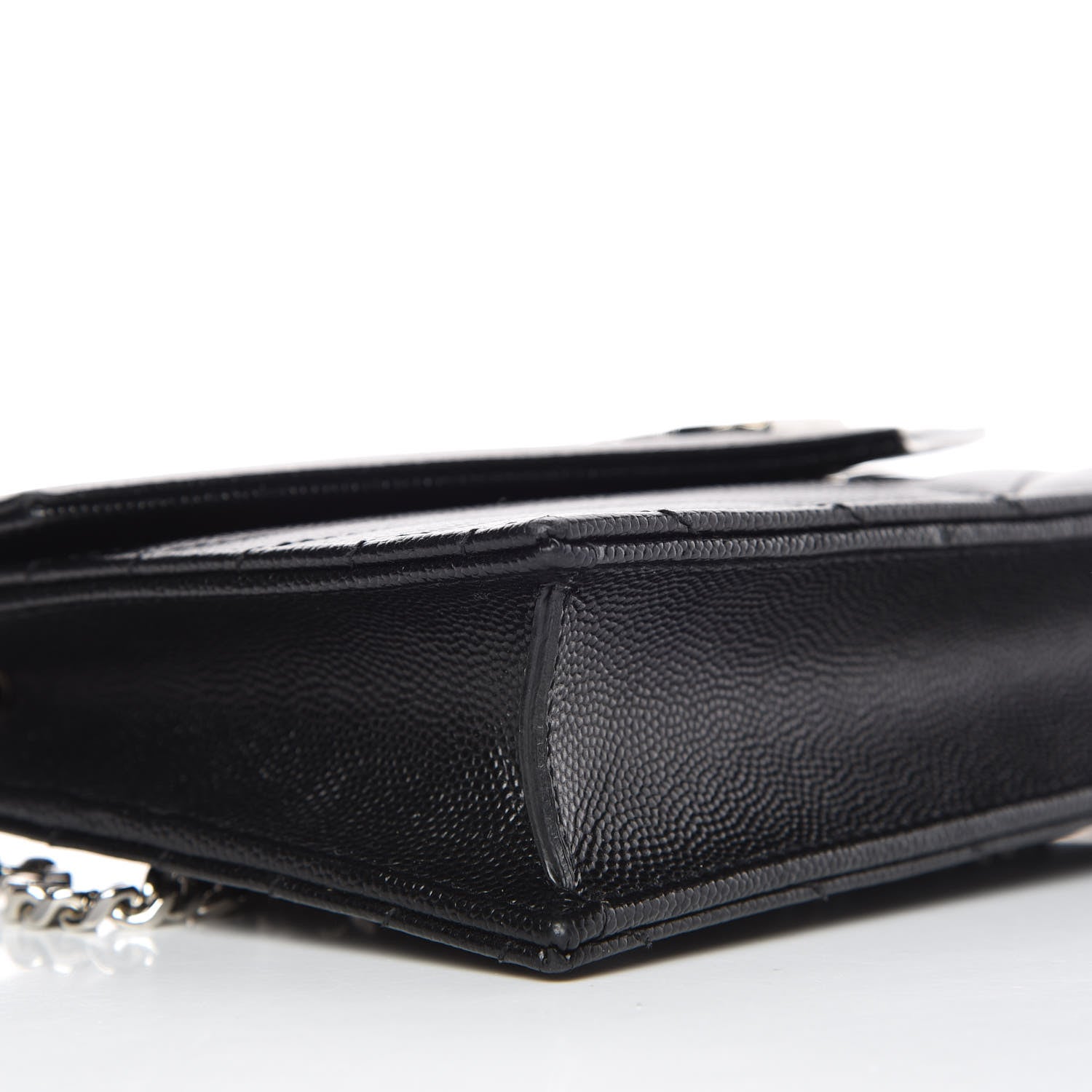 Saint Laurent Grain De Poudre Matelasse Chevron Monogram Envelope Chain Wallet Black 5 of 9