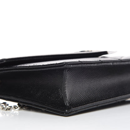 Saint Laurent Grain De Poudre Matelasse Chevron Monogram Envelope Chain Wallet Black 5 of 9