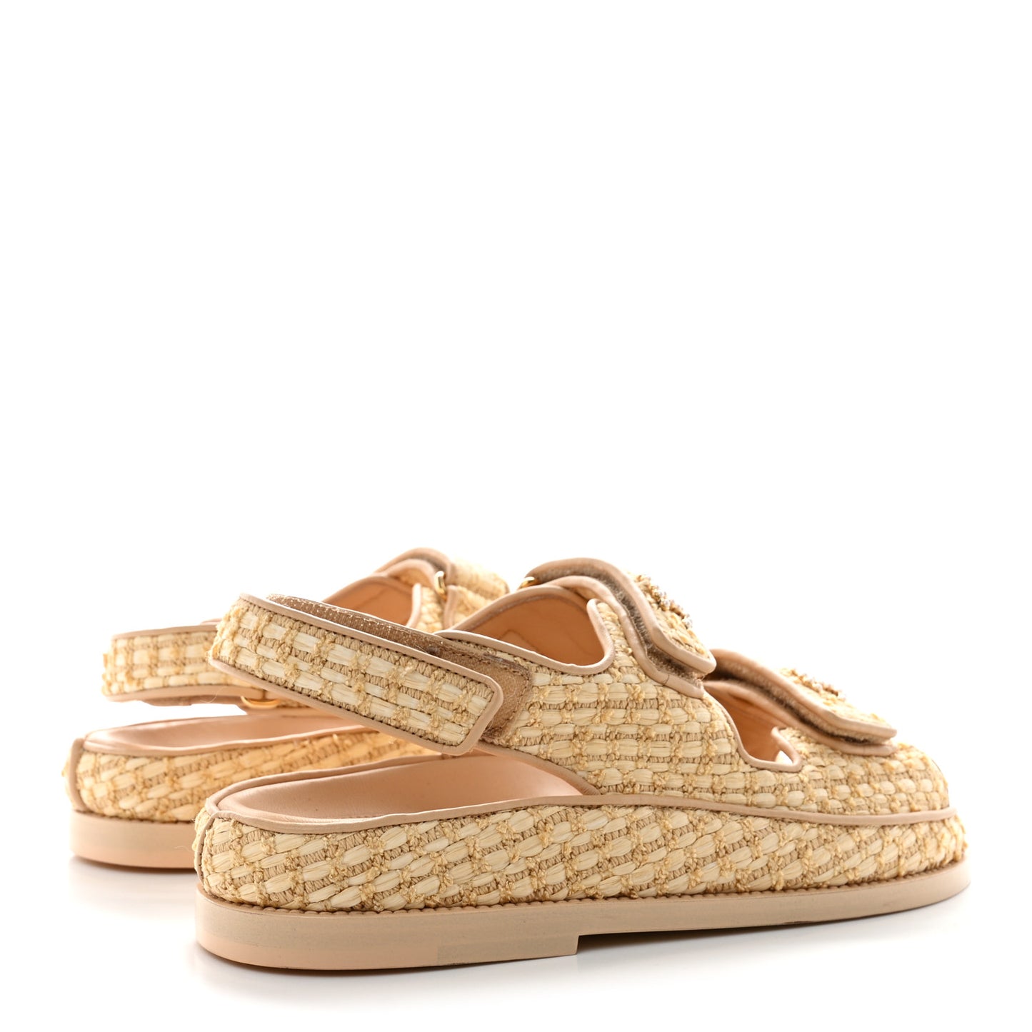 Braided Fabric Velcro Dad Sandals 37 Beige