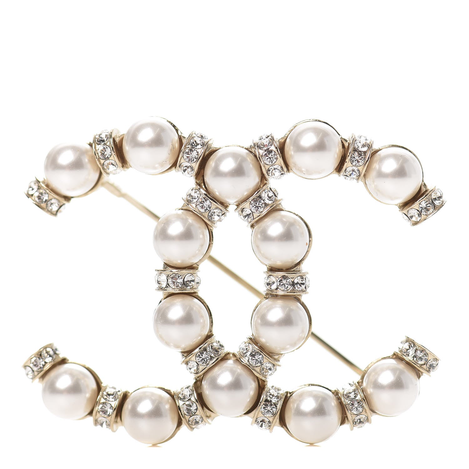 Chanel Pearl Crystal Nefertiti CC Brooch Gold 1 of 4