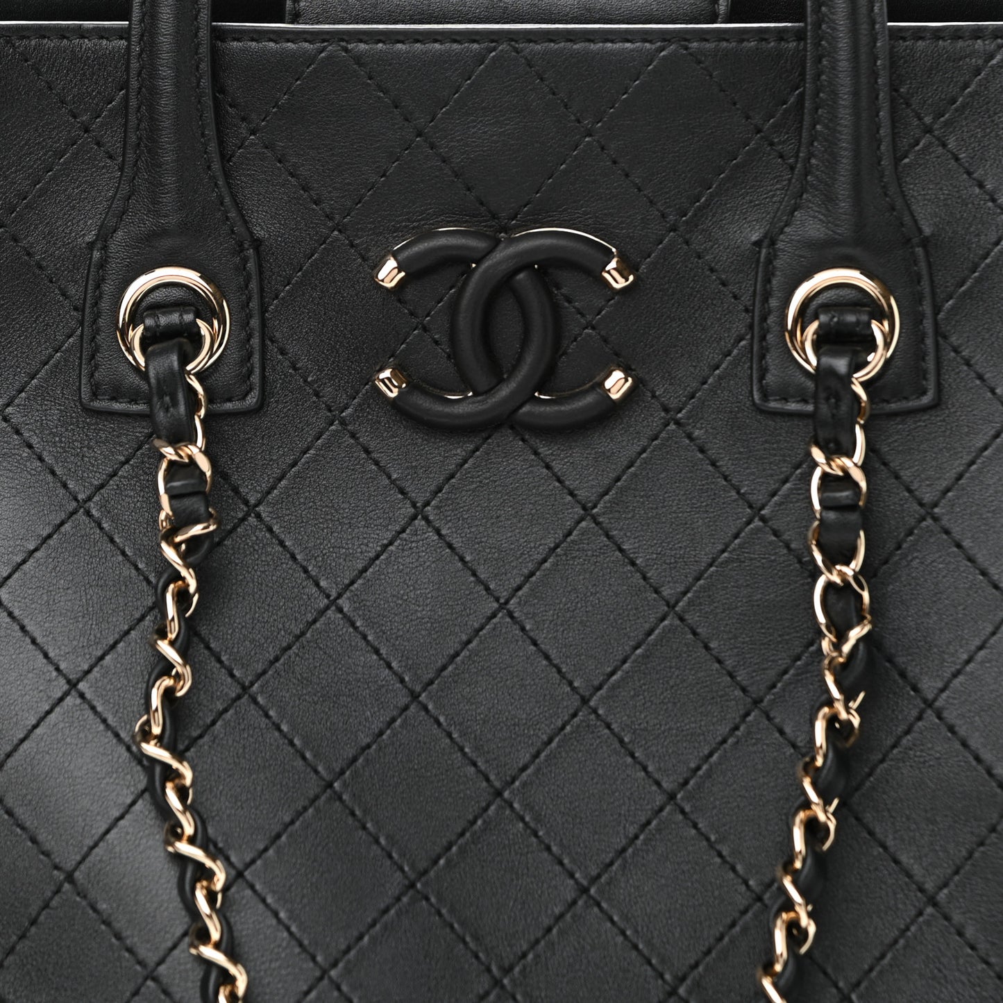 Calfskin Stitched Shopping Tote Black