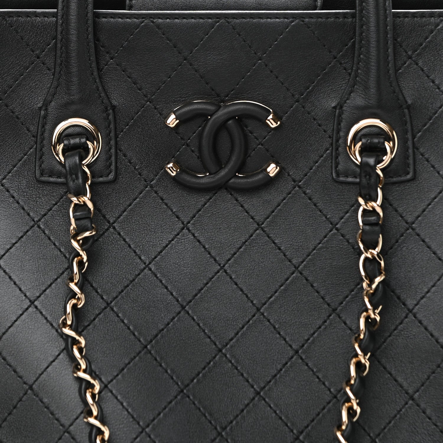 Chanel Calfskin Stitched Shopping Tote Black 8 of 10