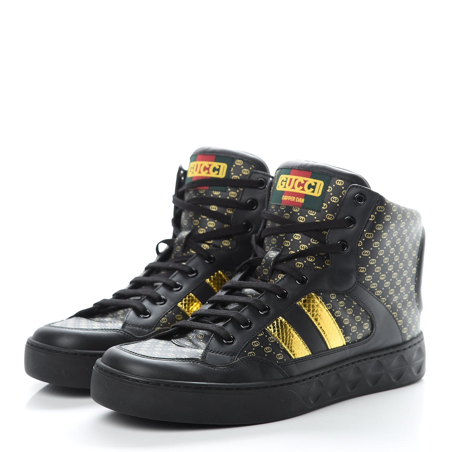 X DAPPER DAN Calfskin Laminated Ayers GG Micro Monogram Mens High Top Sneakers 10 Black