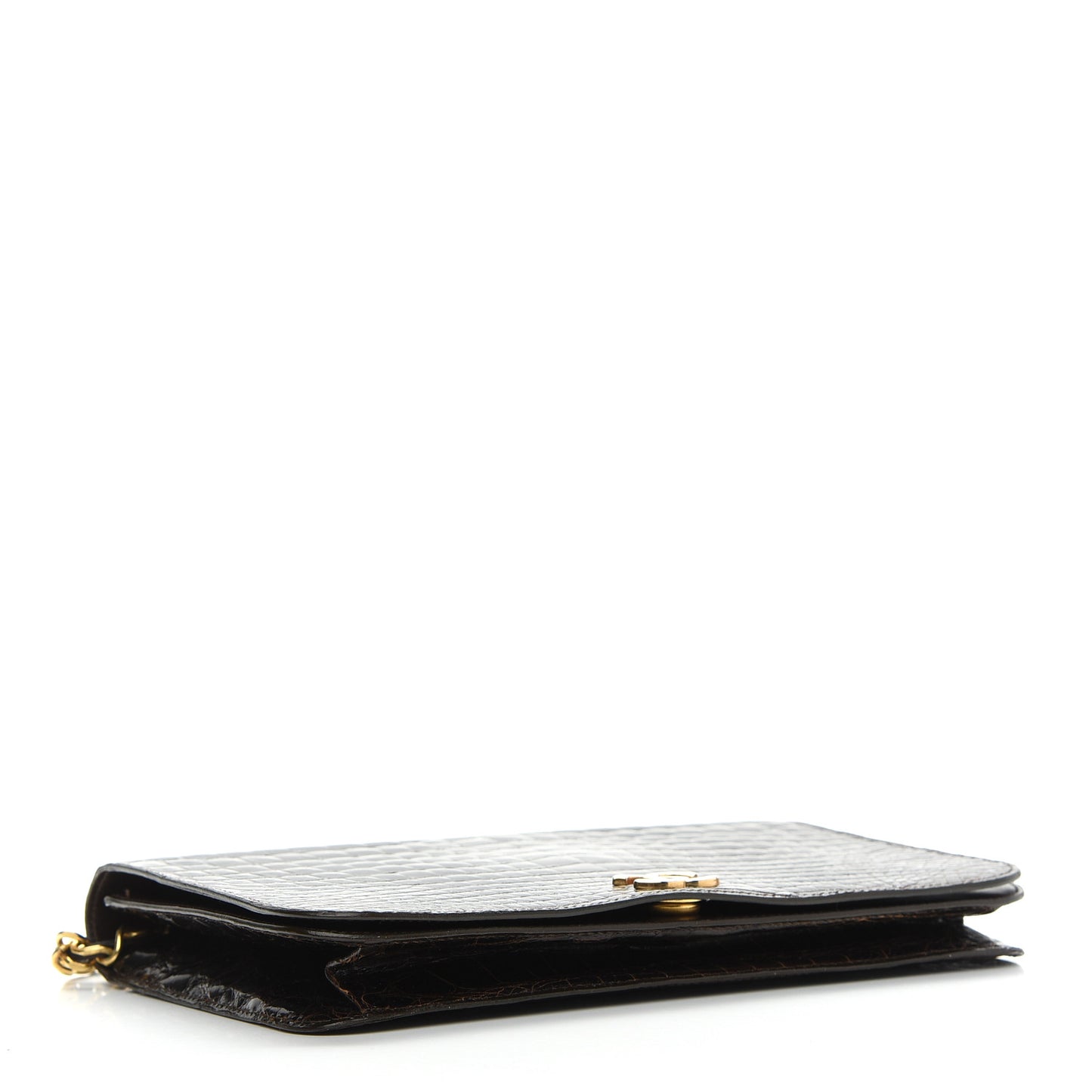 Shiny Crocodile Evening Flap Dark Brown