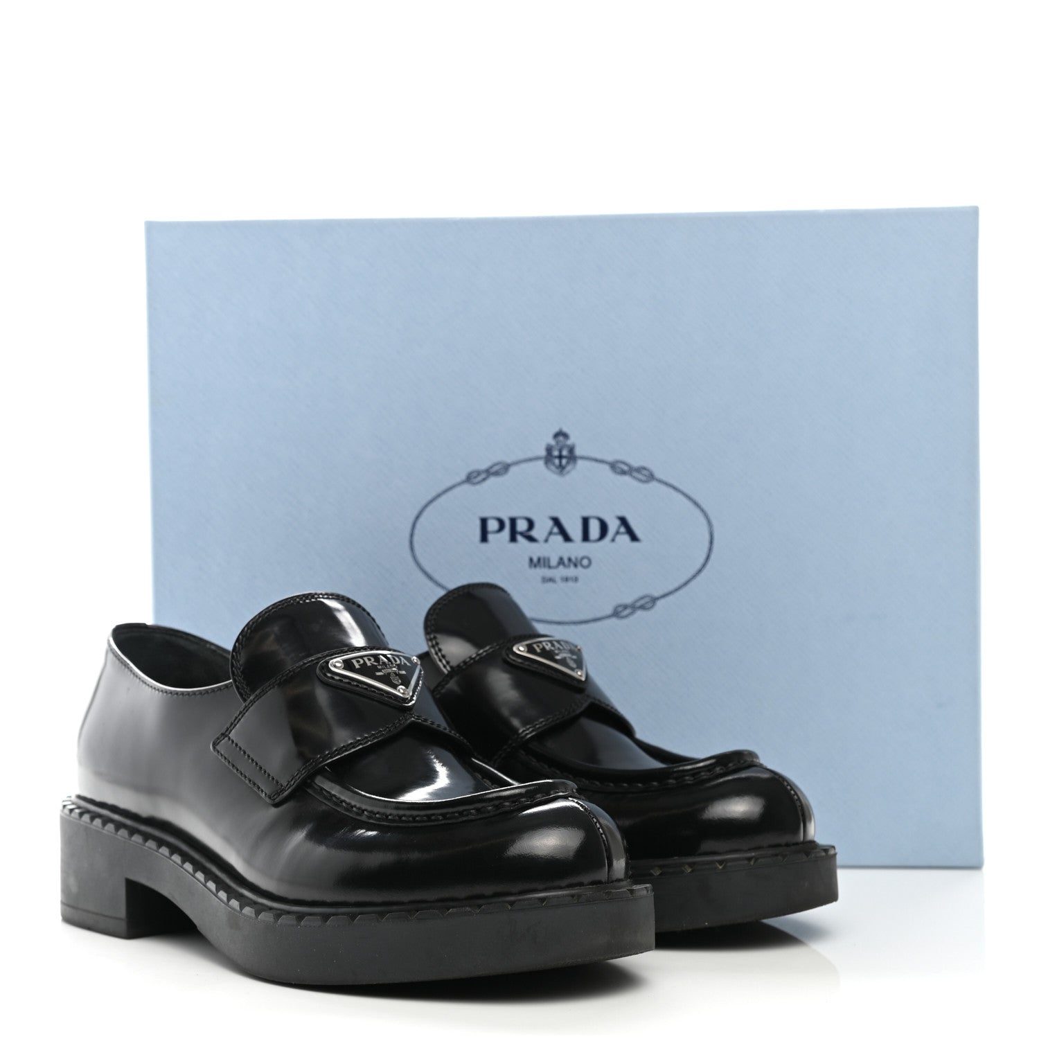 Prada Spazzolato Metal Triangle Logo 50mm Loafers 37 Black 22 of 22