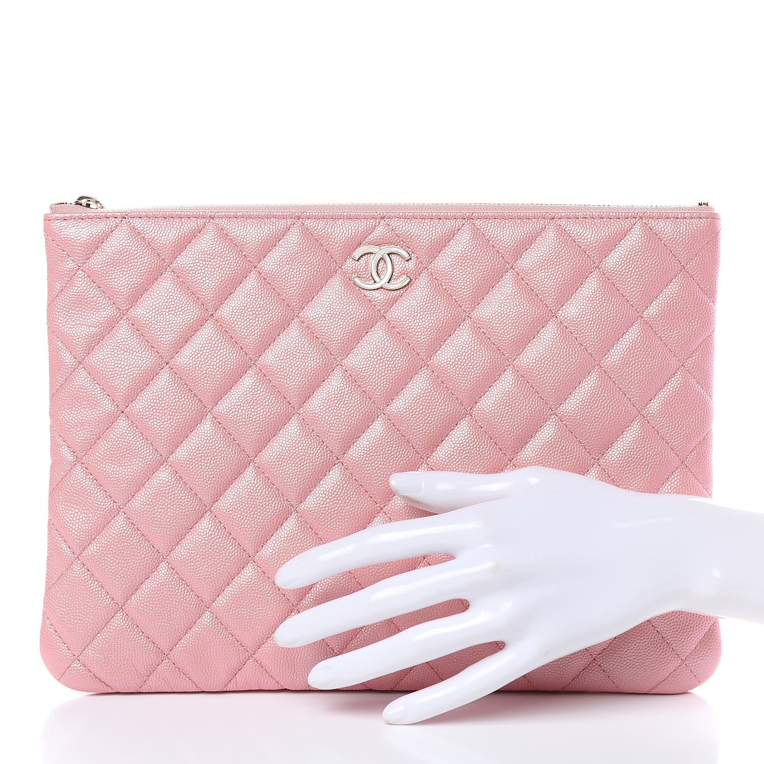 Chanel Iridescent Caviar Quilted Medium Cosmetic Case Rose Pink 2 of 8