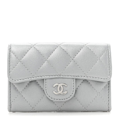 Chanel Metallic Lambskin Quilted Flap Card Holder Wallet Silver 1 of 11