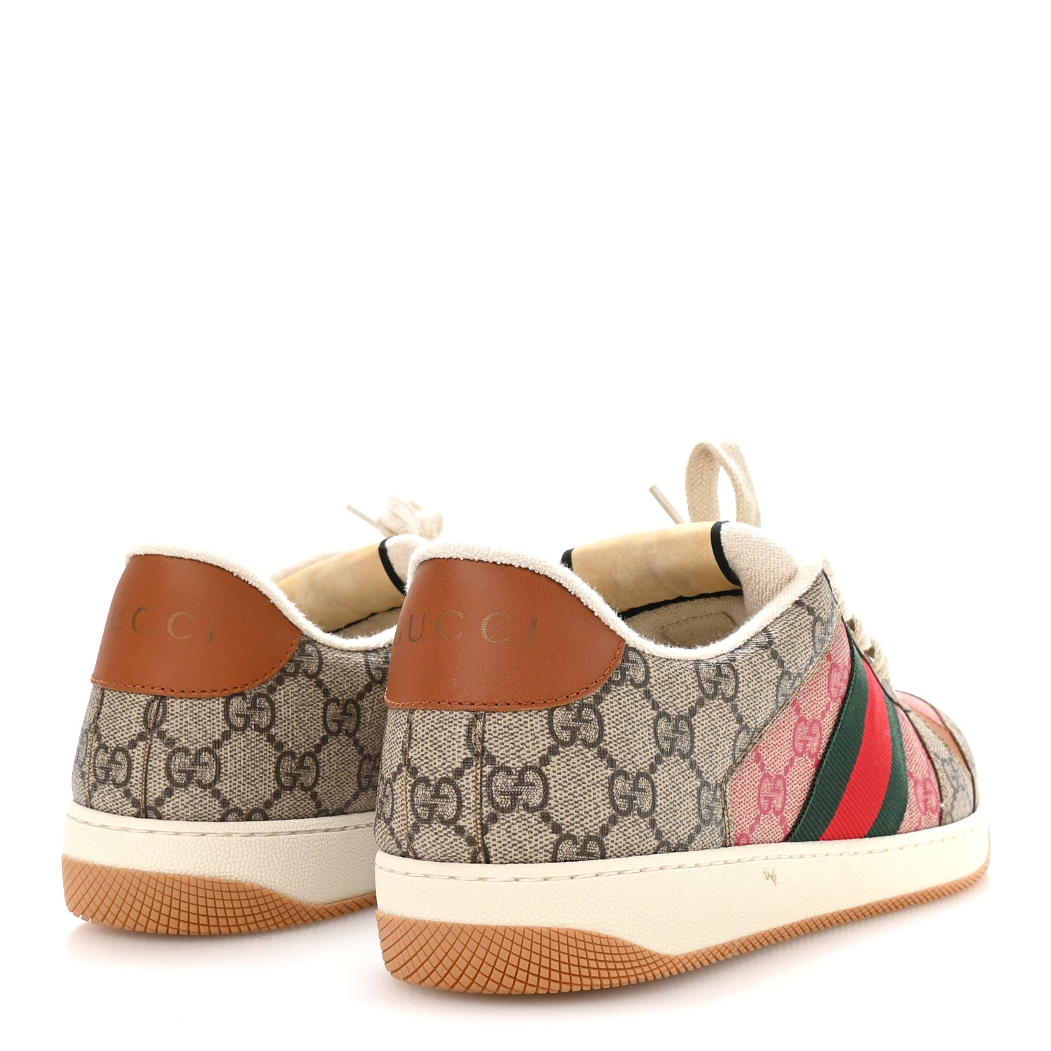 Gucci GG Supreme Monogram Harness Calfskin Web Mens Screener Sneakers 10.5 Beige Ebony Rosso Harness Brown 5 of 10