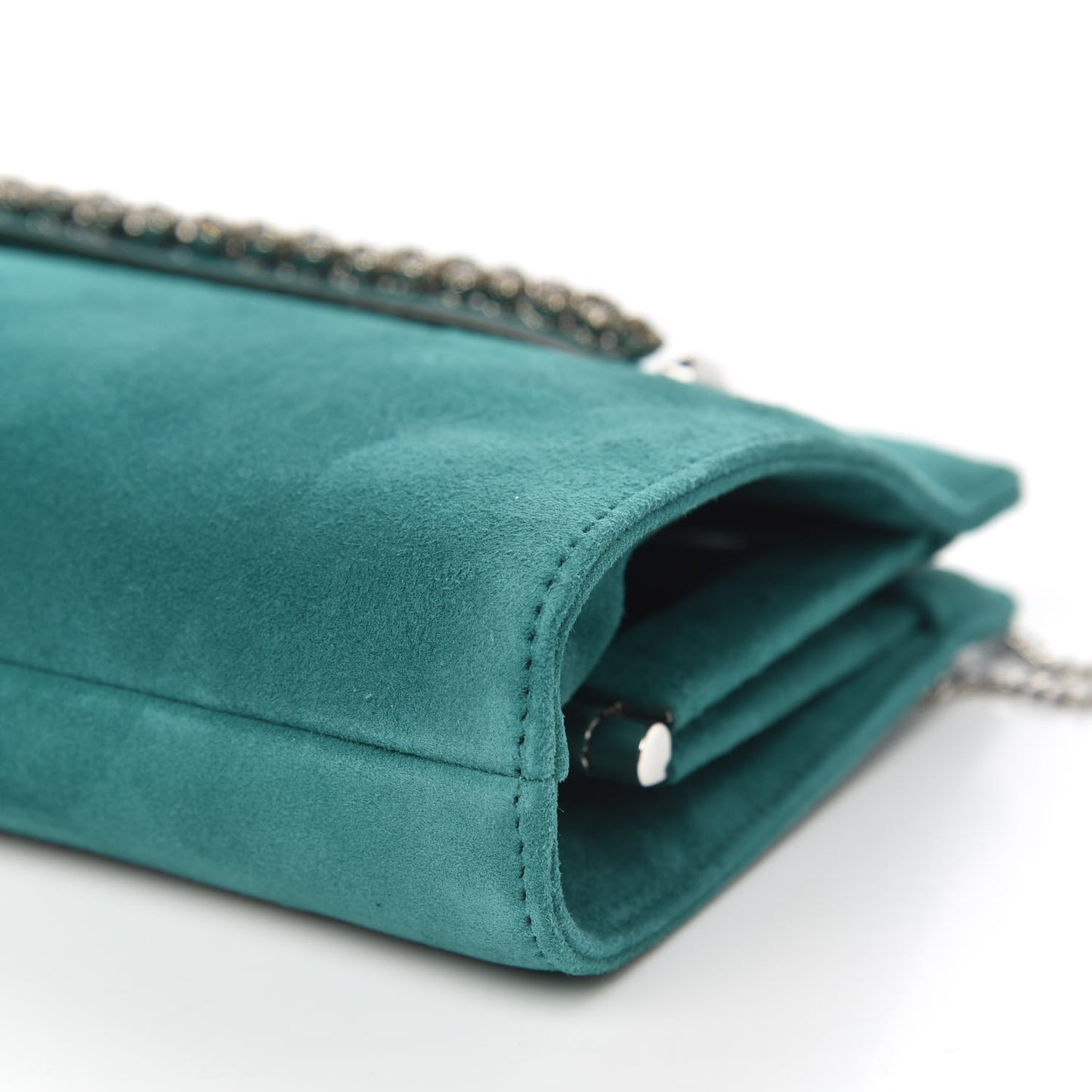 Suede Crystal Embellished Venus Clutch Emerald