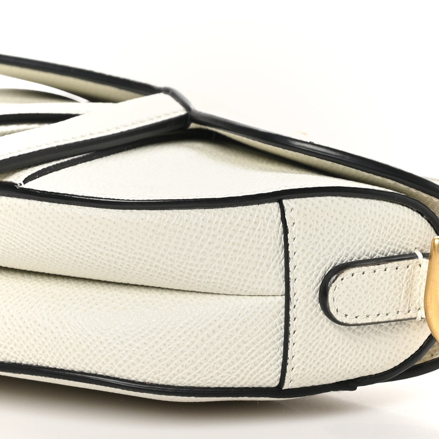 Grained Calfskin Mini Saddle Bag White