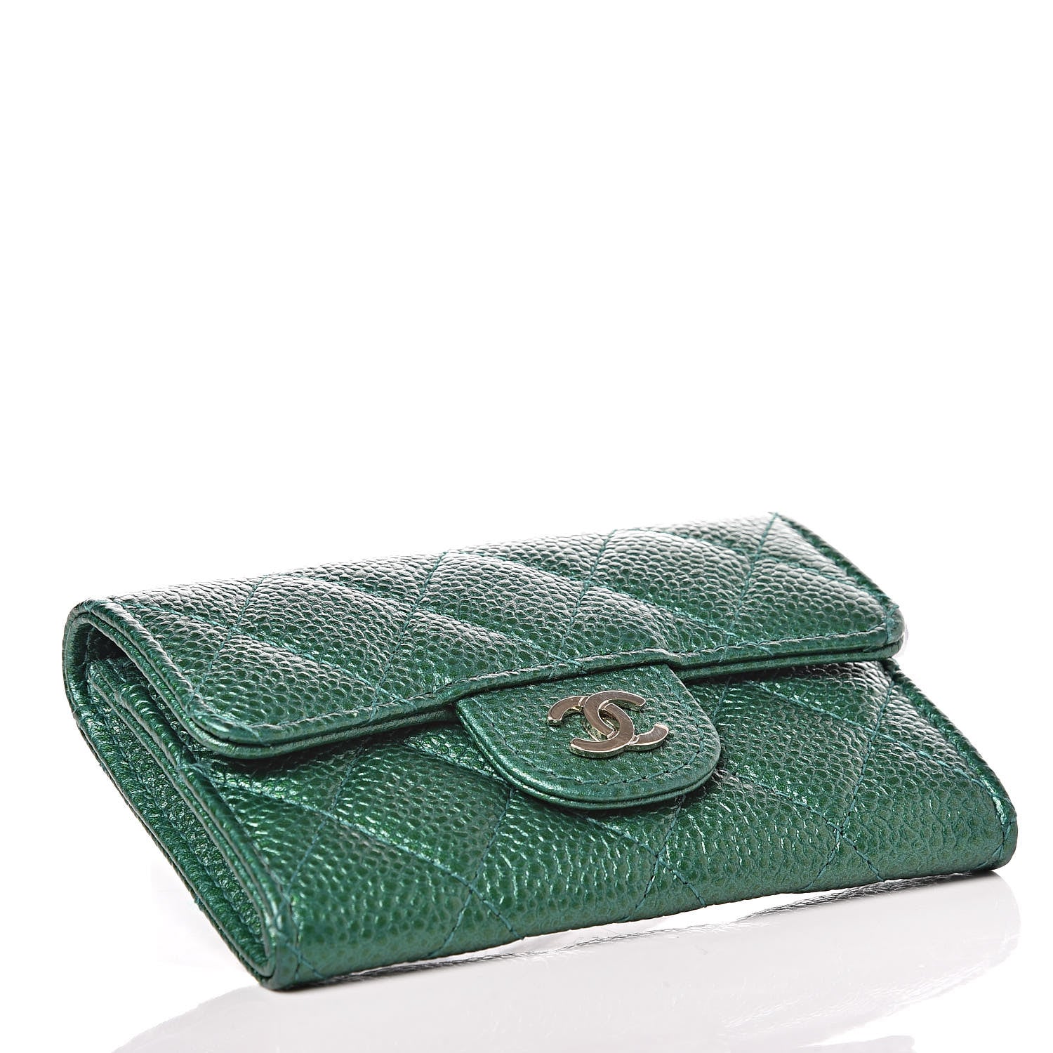 Chanel Metallic Caviar Quilted Card Holder Green 4 of 9