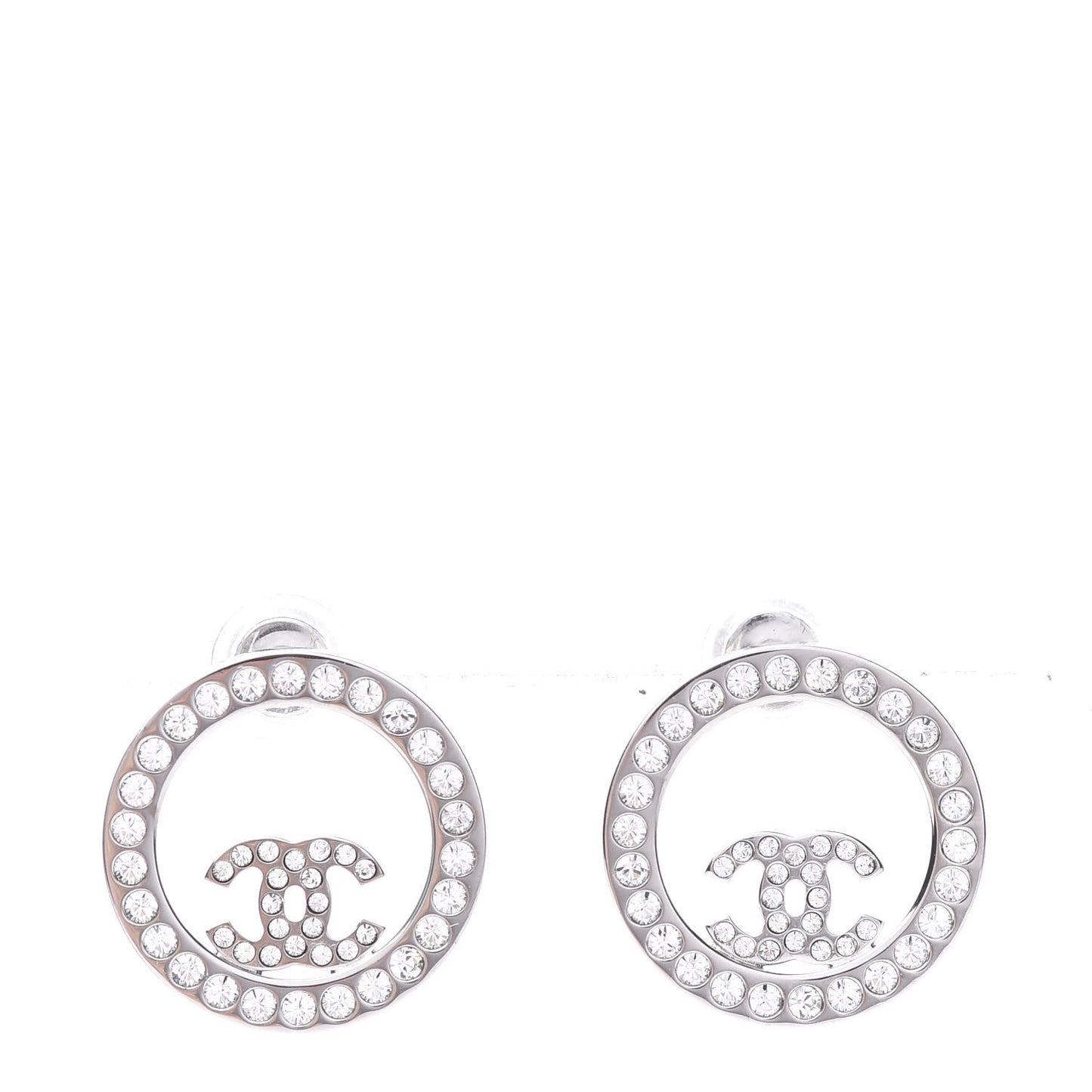 Crystal CC Round Earrings Silver